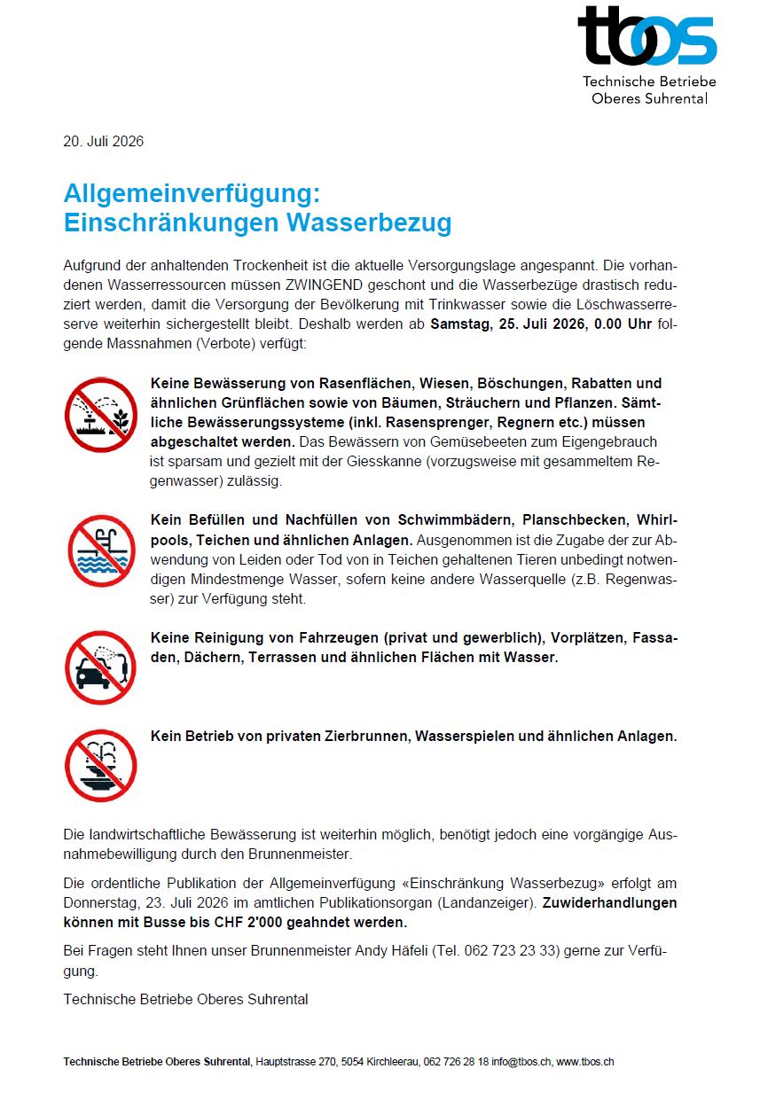 Allgemeinverf&uuml;gung Wasser sparen